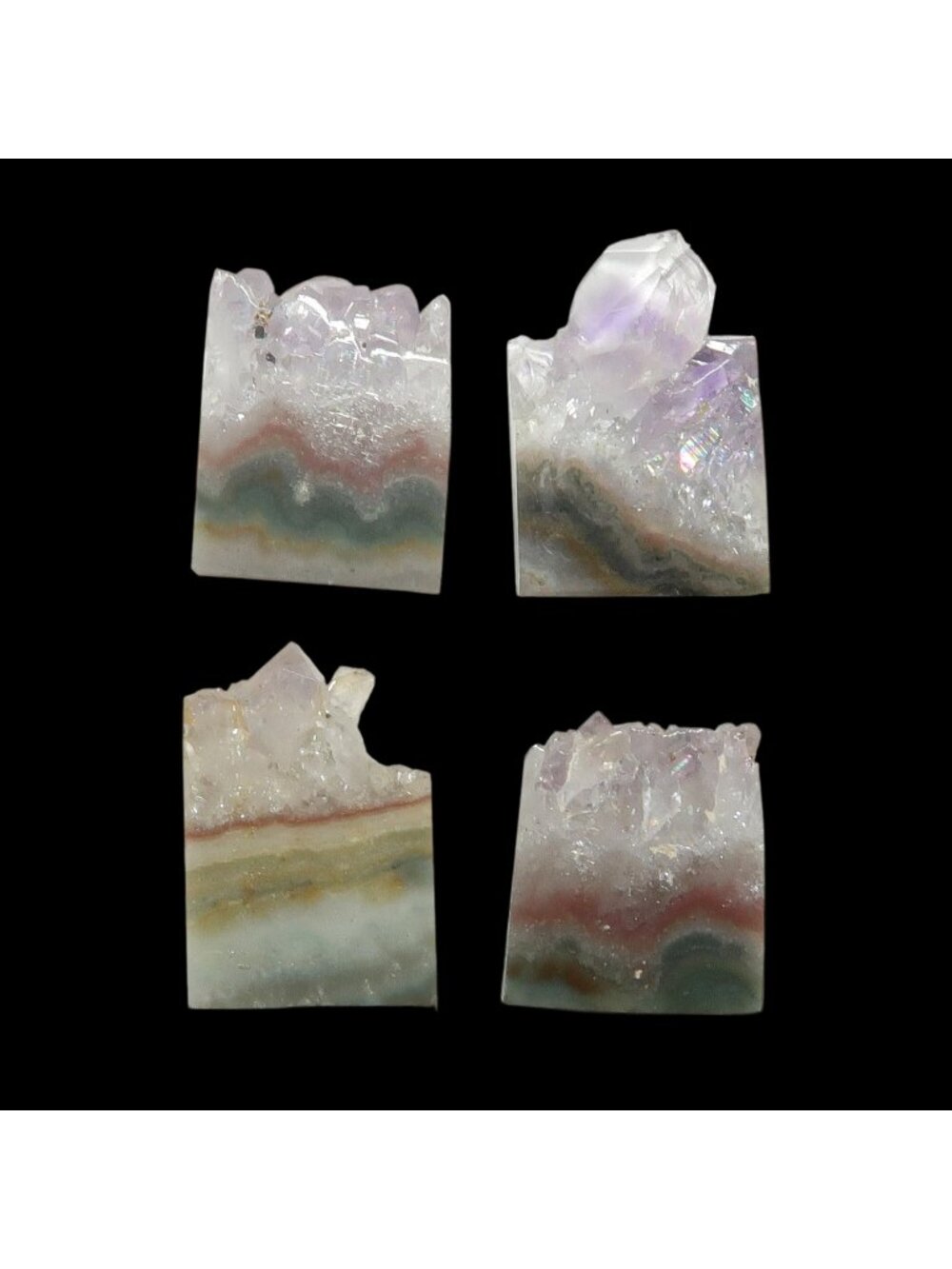 Amethyst Geode Set 4 Slices of Heaven Mini Cabochons Purple Raw Crystals